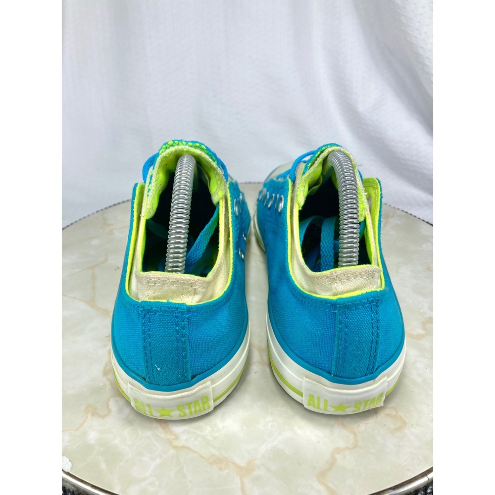 Converse Low Top Double Tongue Shoes Womens Sz 9 Blue Lime Green Canvas Sneakers - Picture 9 of 12